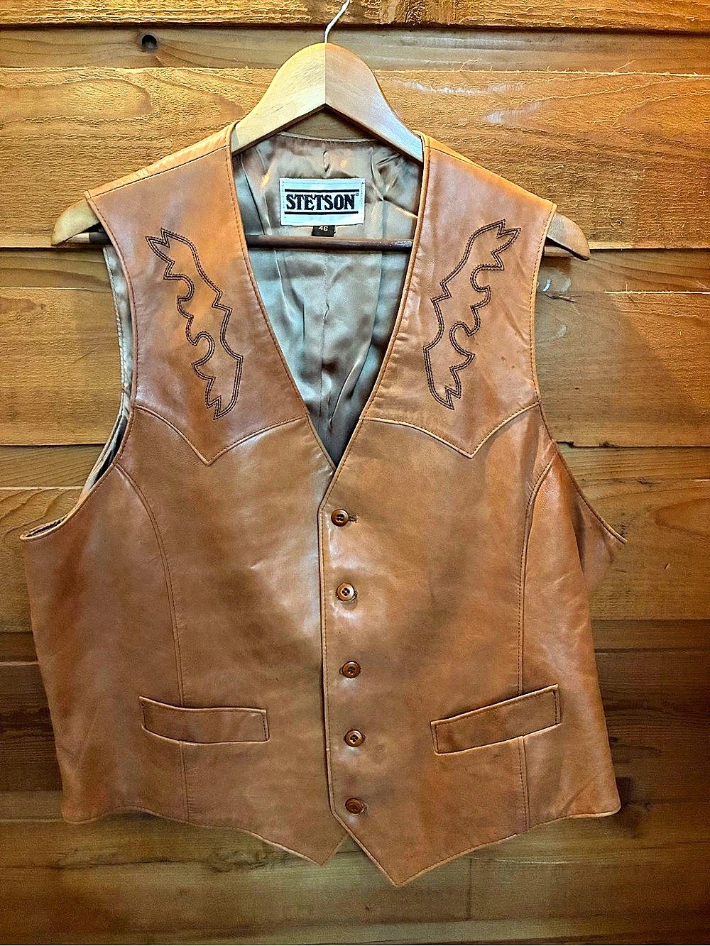 Stetson Men's Brown Leather Western Vest Size 46